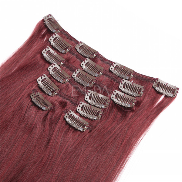 Double drwan red clip in human hair extensions Brazilian remy human hair YJ10